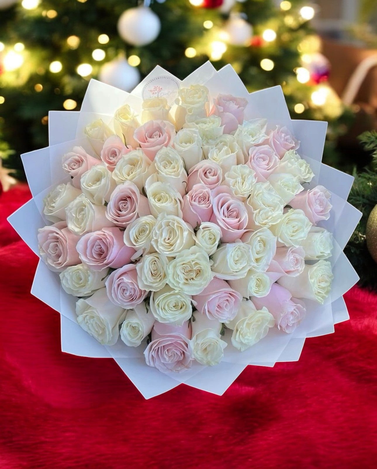Timeless Beauty 50 Pink & White Roses Bouquet