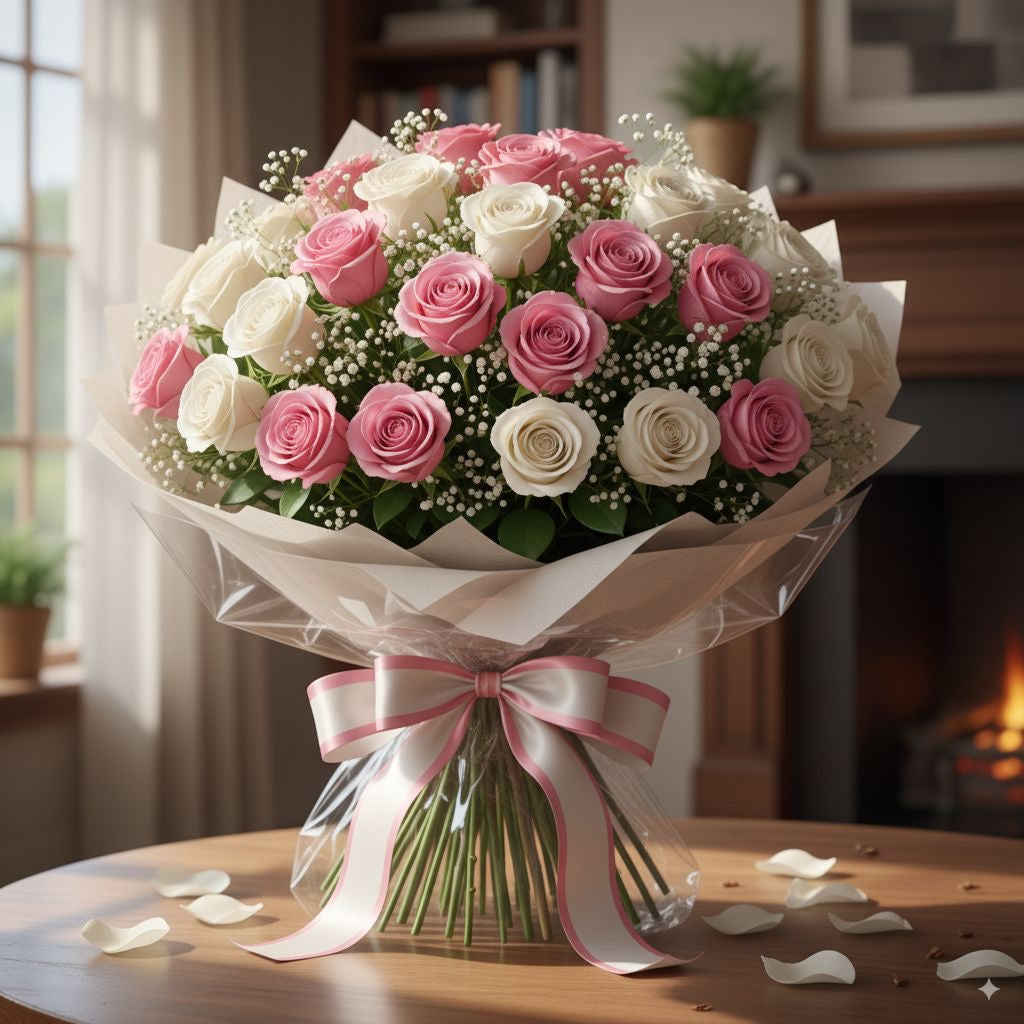Pink & White Rose Elegance Bouquet (FGB801)